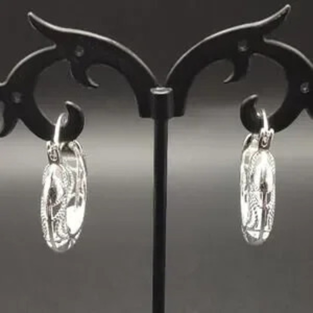 925 Silver Lattice Hoop BOHO Pattern Earrings Fashion Anniversary Birthday Gift